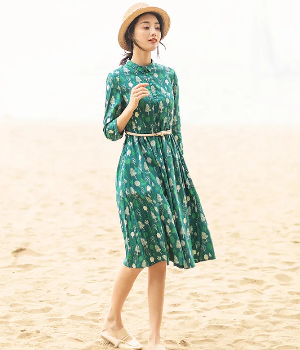 Floral  Summer Cotton Linen Spring Women Dresses QJ05082