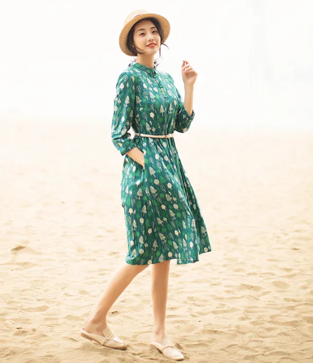 Floral  Summer Cotton Linen Spring Women Dresses QJ05082