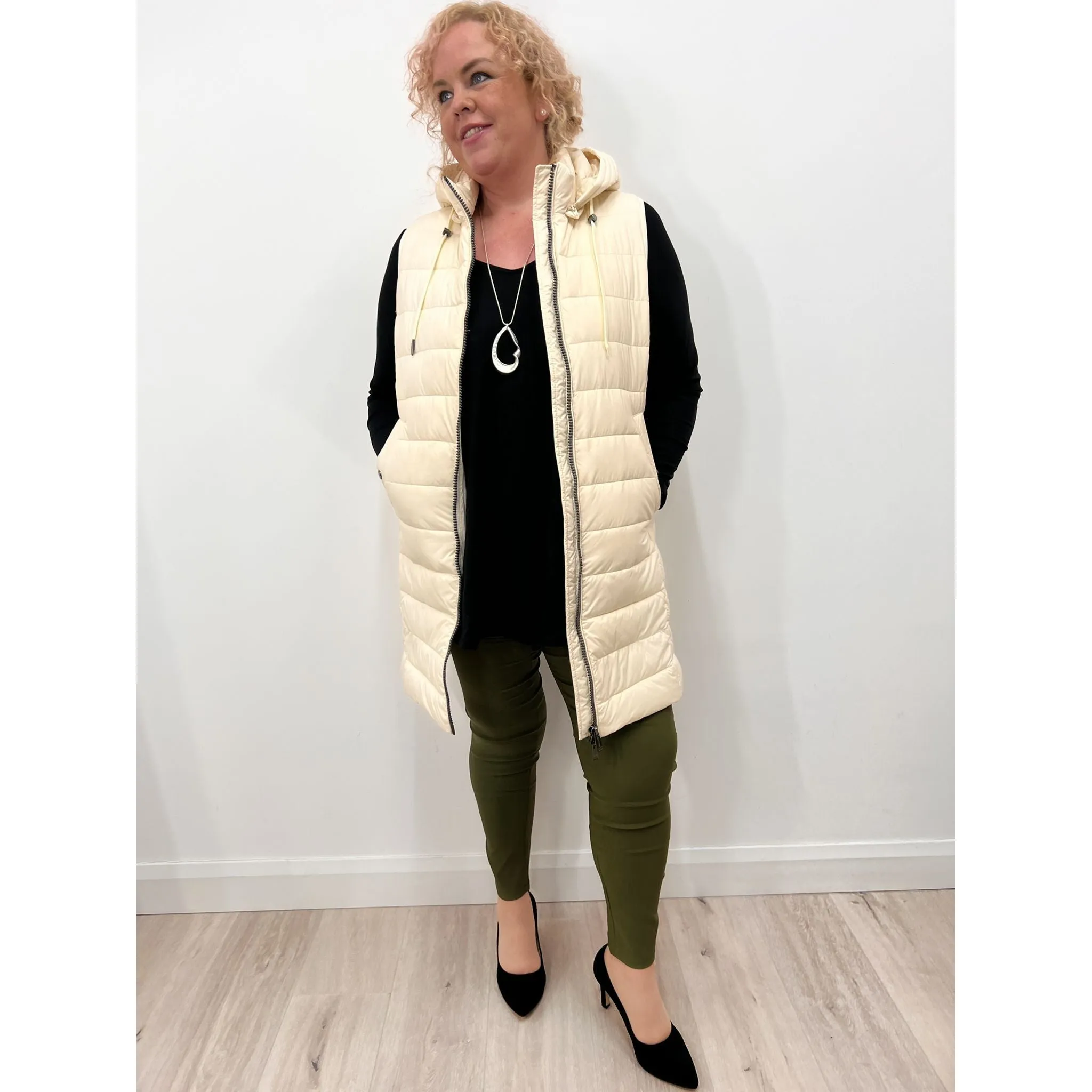 Frandsen Padded Longline Gilet in Cream