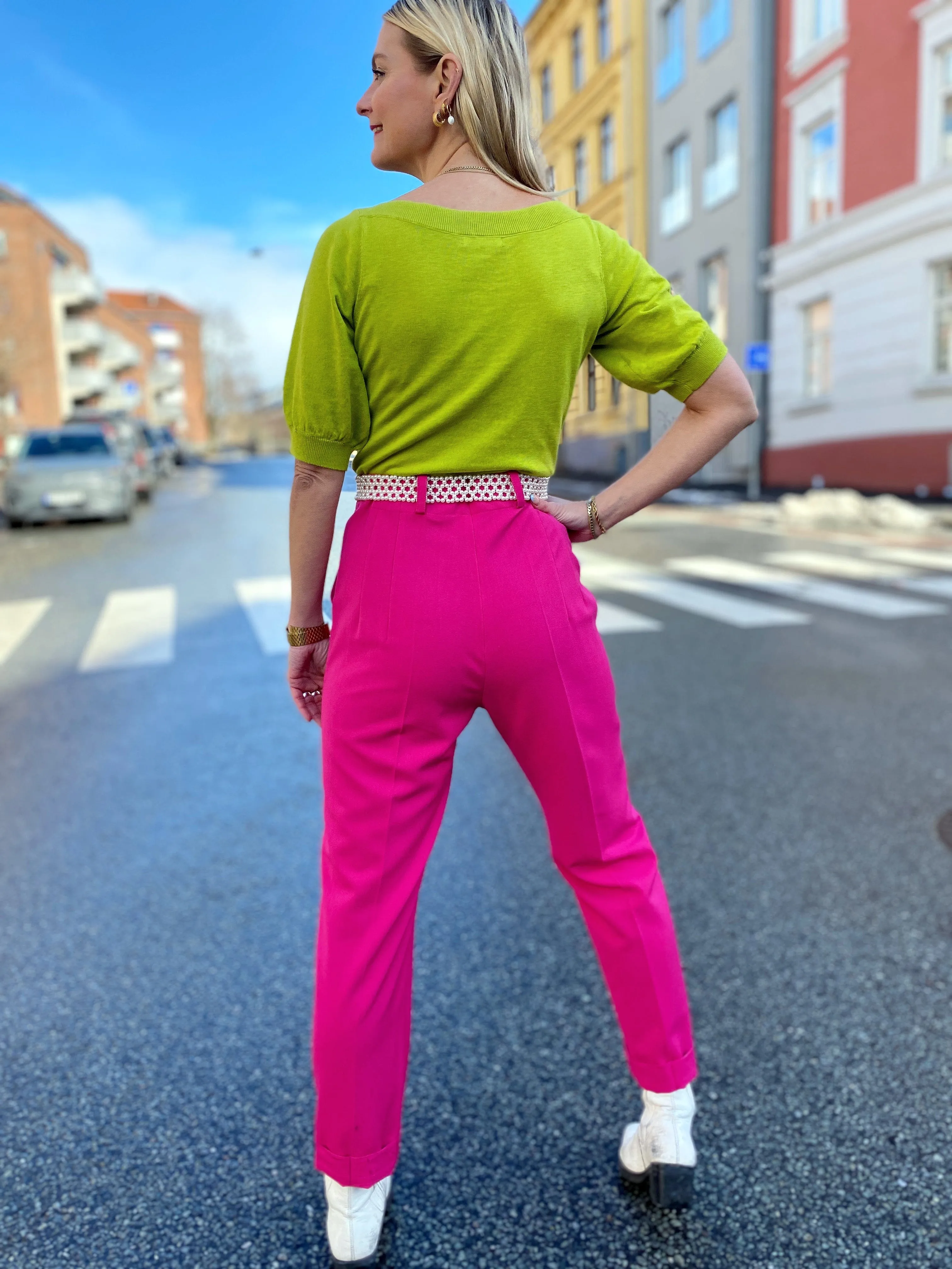 Frida Pants - bukse med høyt liv - rosa