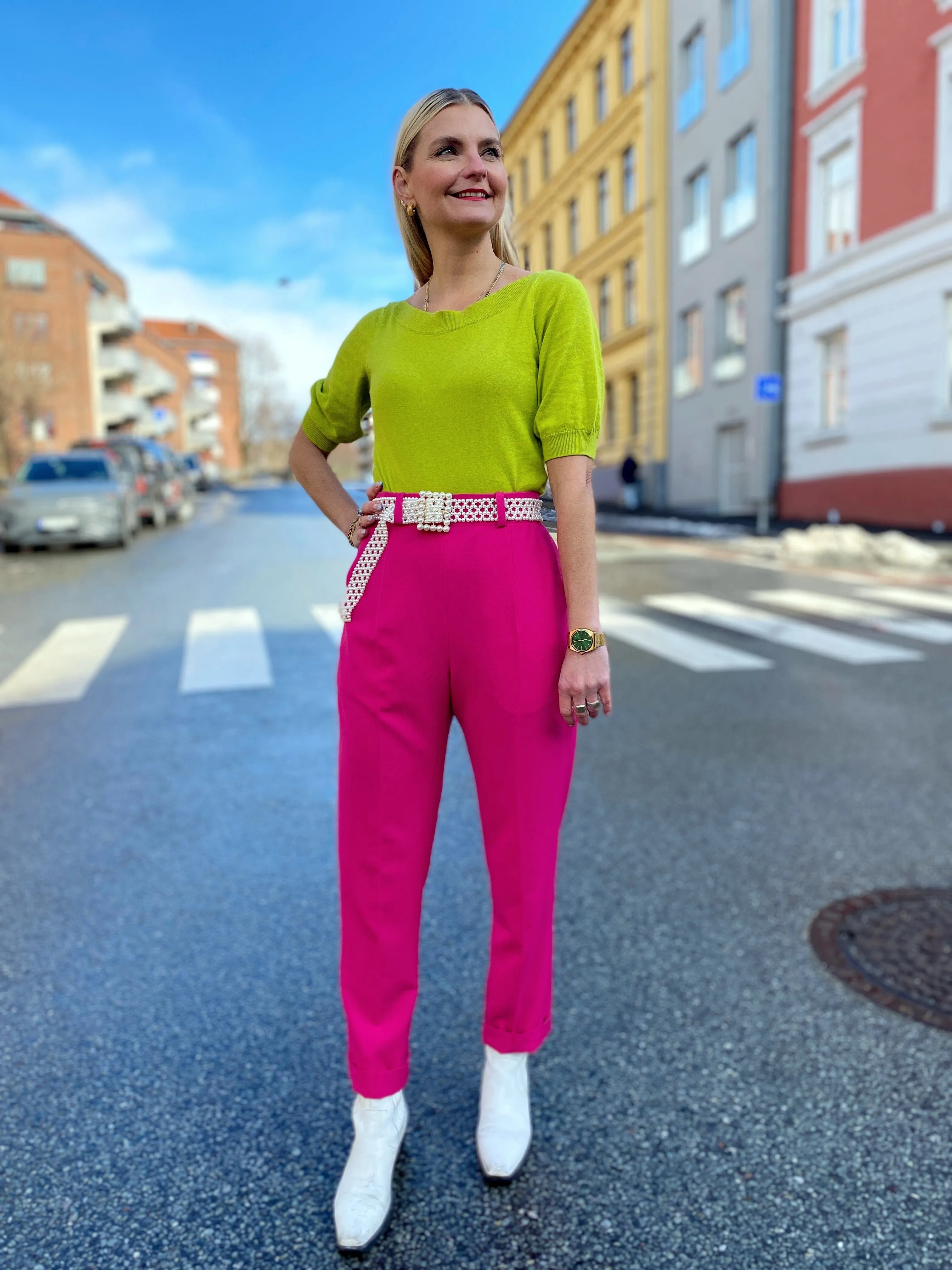 Frida Pants - bukse med høyt liv - rosa