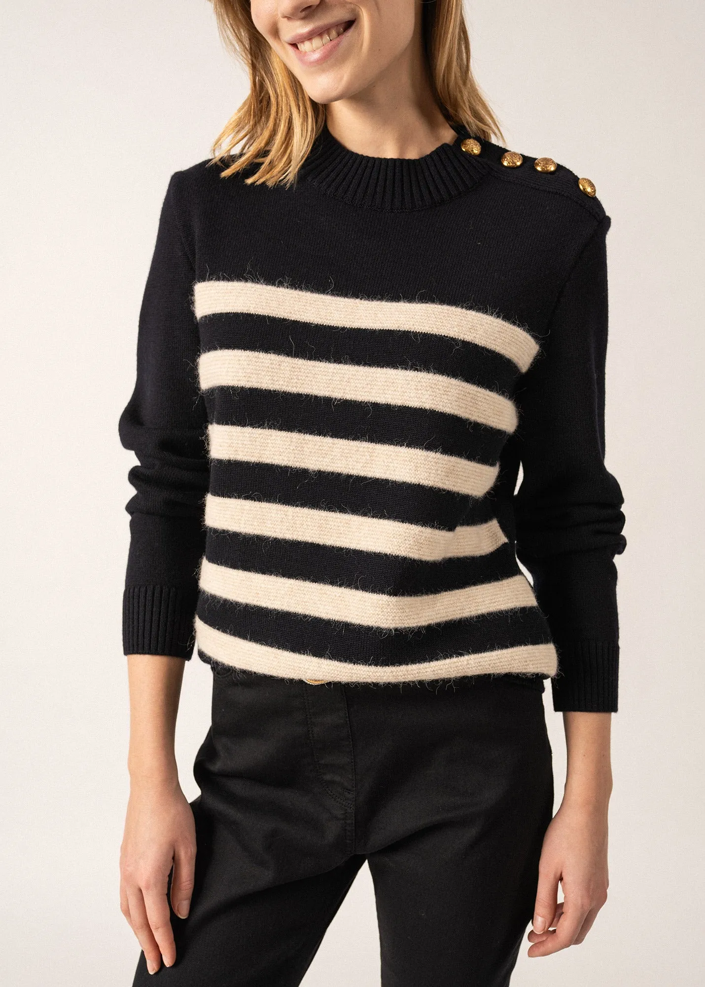 Gala Striped Sailor-inspired Jumper - with golden buttons (NAVY/ECUME)