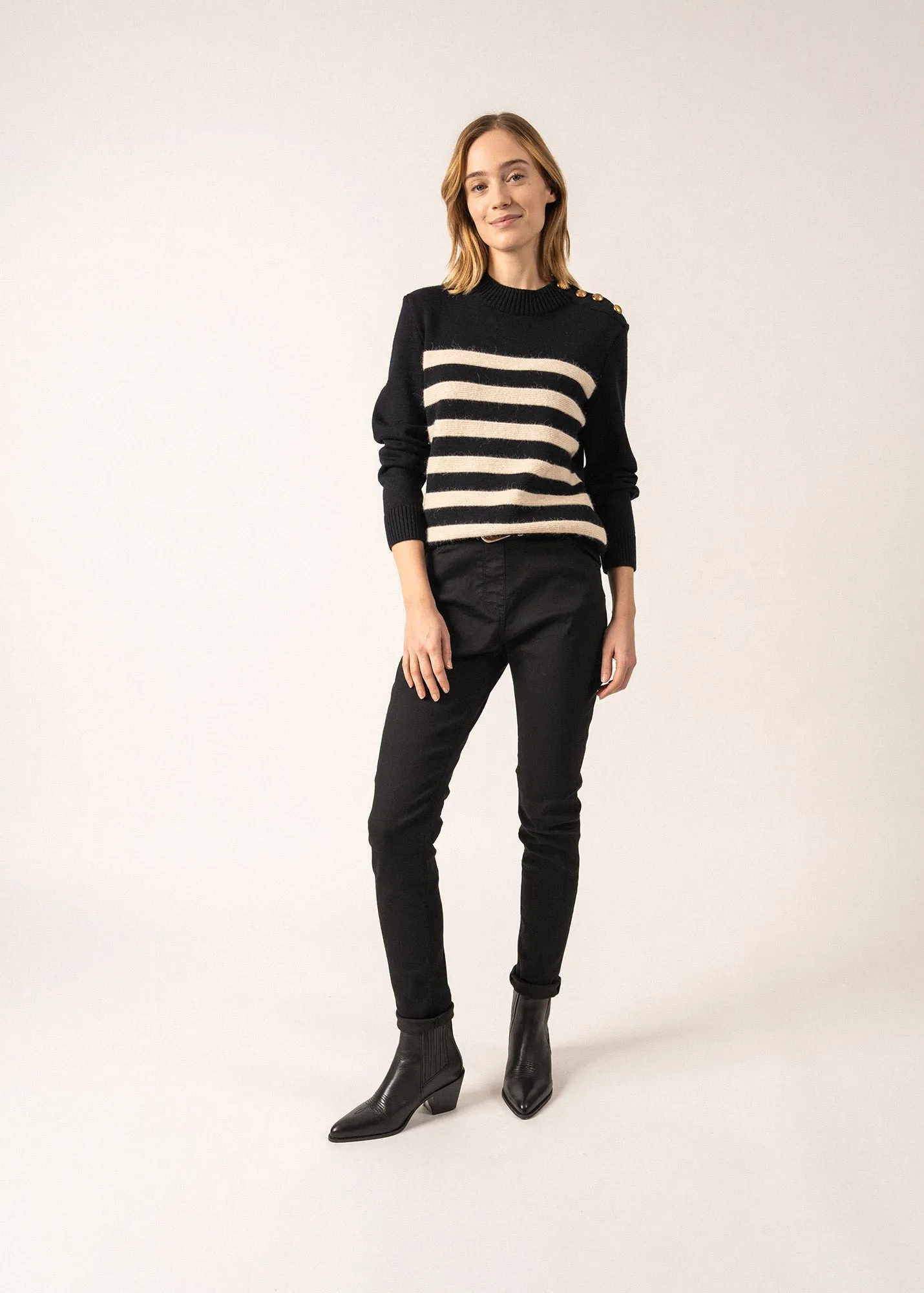 Gala Striped Sailor-inspired Jumper - with golden buttons (NAVY/ECUME)