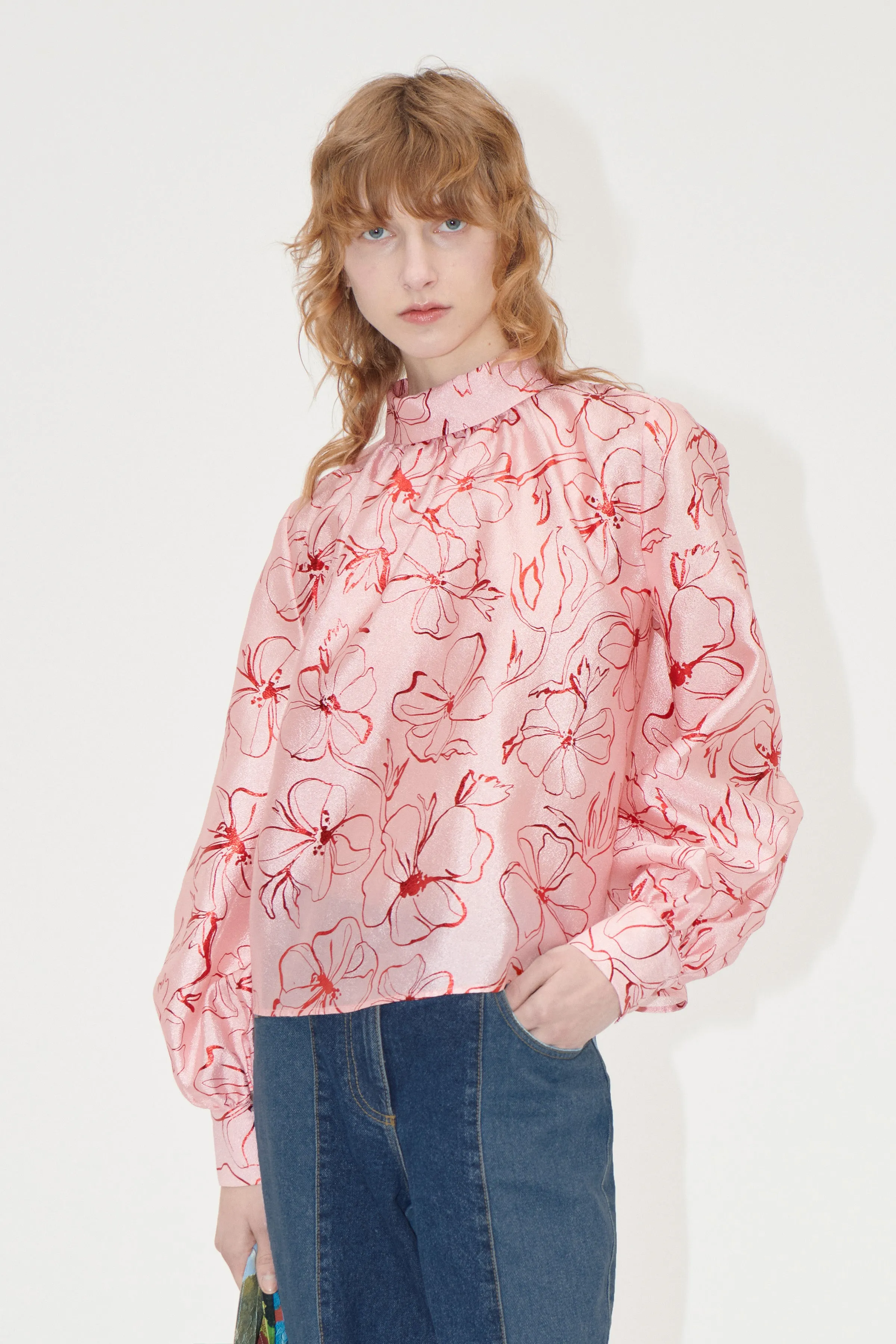 Gathered Long Sleeve Top - Foil Foliage