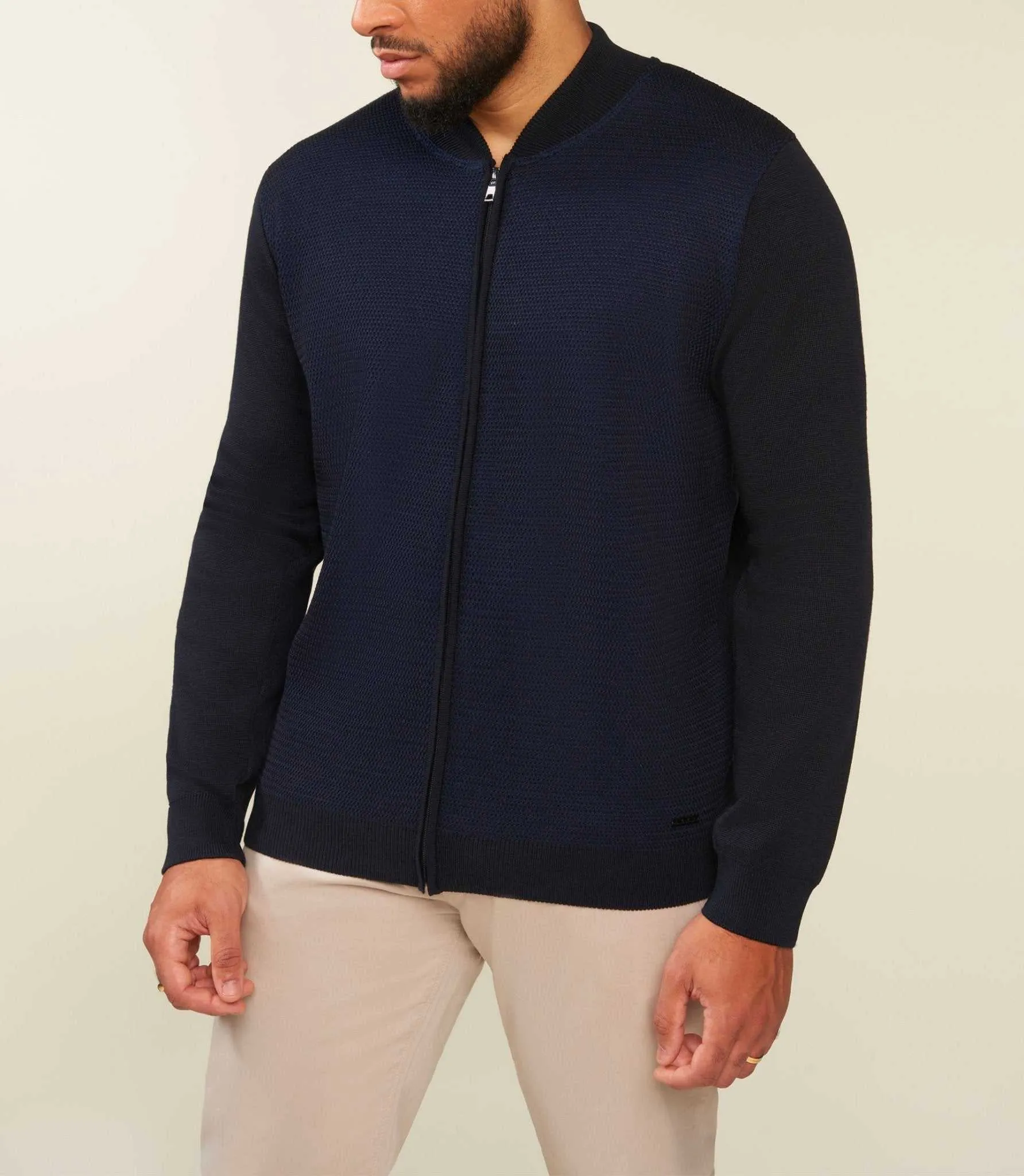 Gilet zippé marine col teddy BAOBT