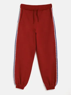 Girls Maroon Terry Side Tape Joggers - Lyush Kids