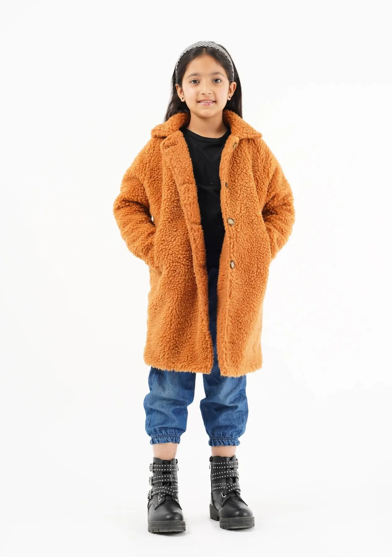 Girls Sherpa Long Coat - Camel