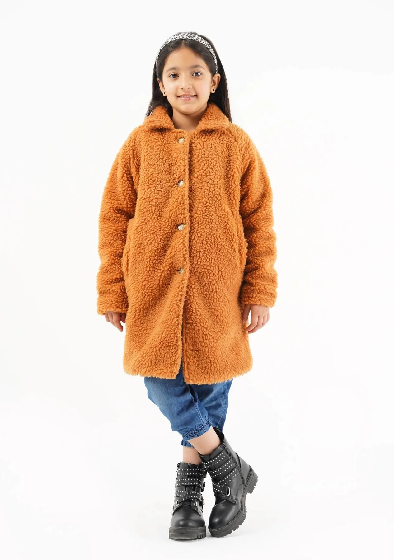 Girls Sherpa Long Coat - Camel