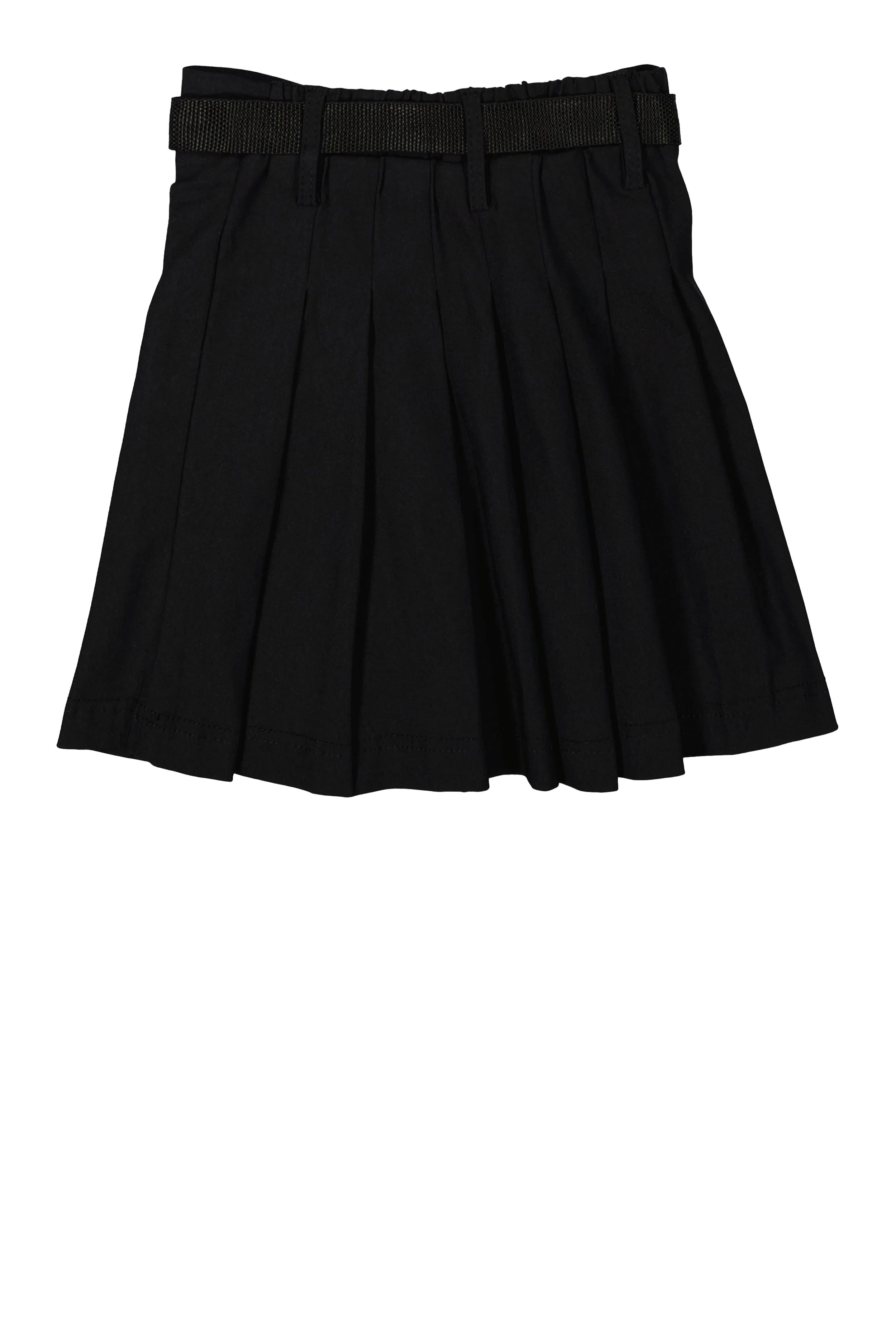 Girls Solid Belted Pouch Detail Pleated Skirt