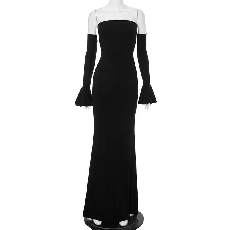 Gloves off shoulder backless tube maxi dress