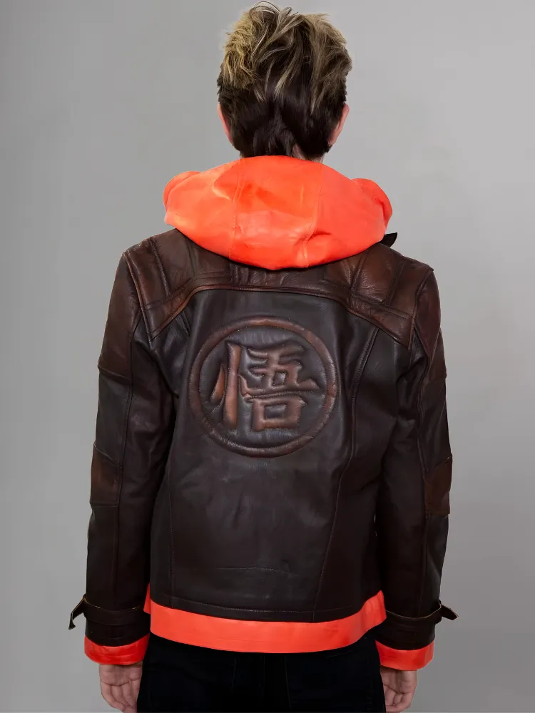 Gokuu Dragon Ball Z Orange Hooded leather Jacket