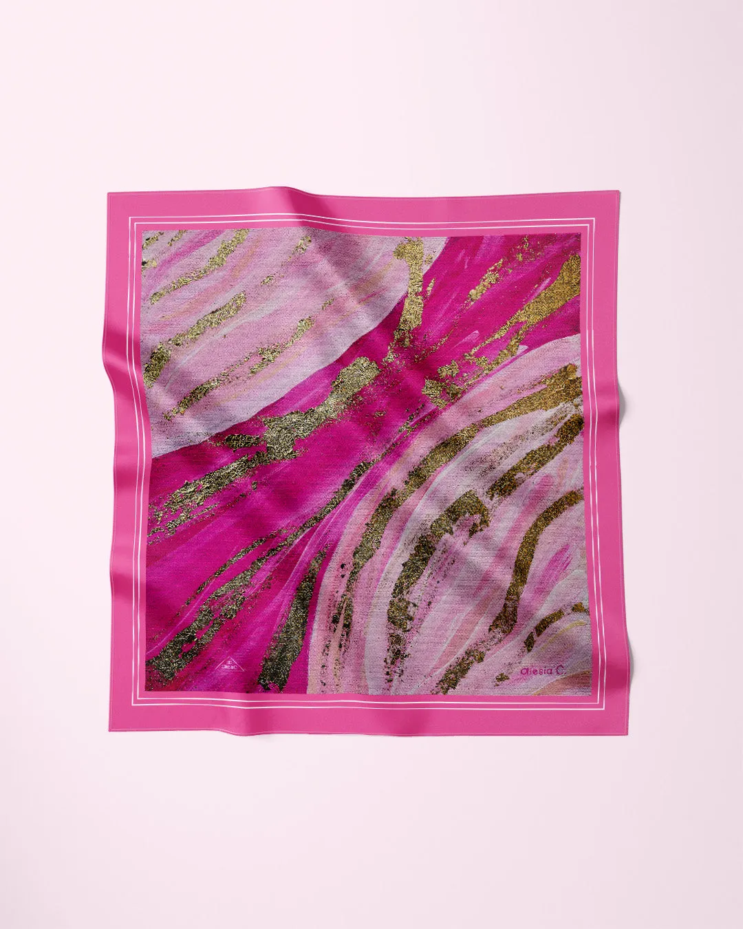 GOLD LEAF Designer 100% Silk Art-A-Porte Scarf in Pink Gold