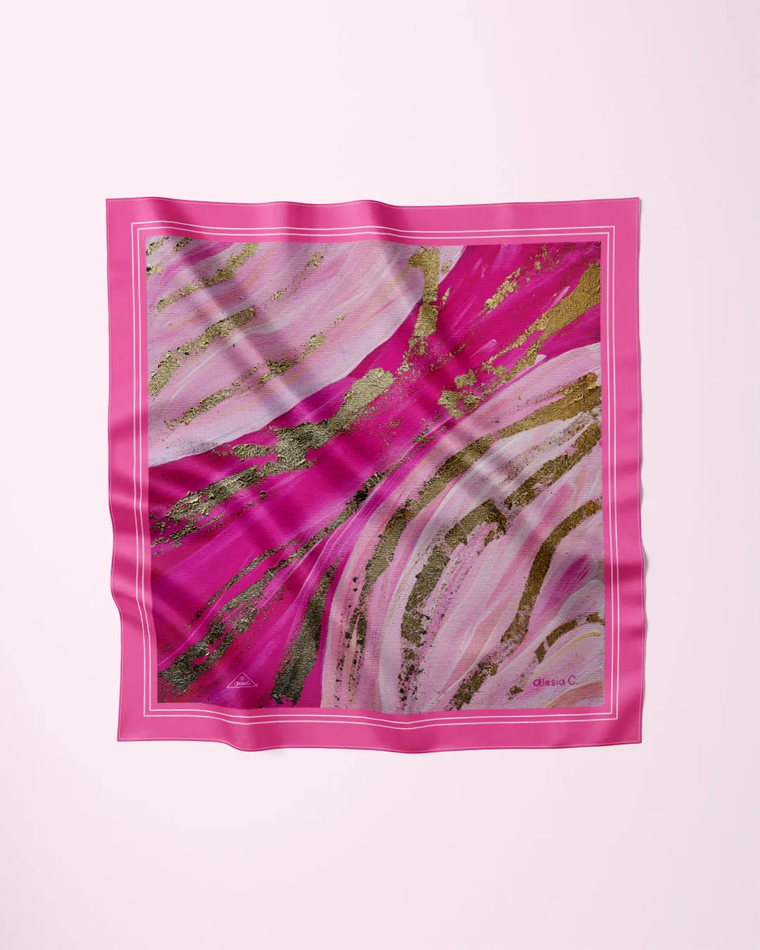 GOLD LEAF Designer 100% Silk Art-A-Porte Scarf in Pink Gold