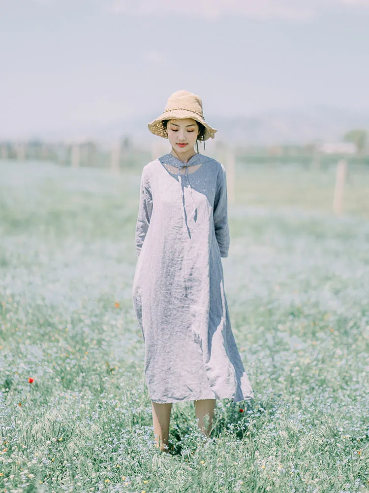 Gray Linen Dress Summer Midi Casual Women Linen Dresses ZF98411