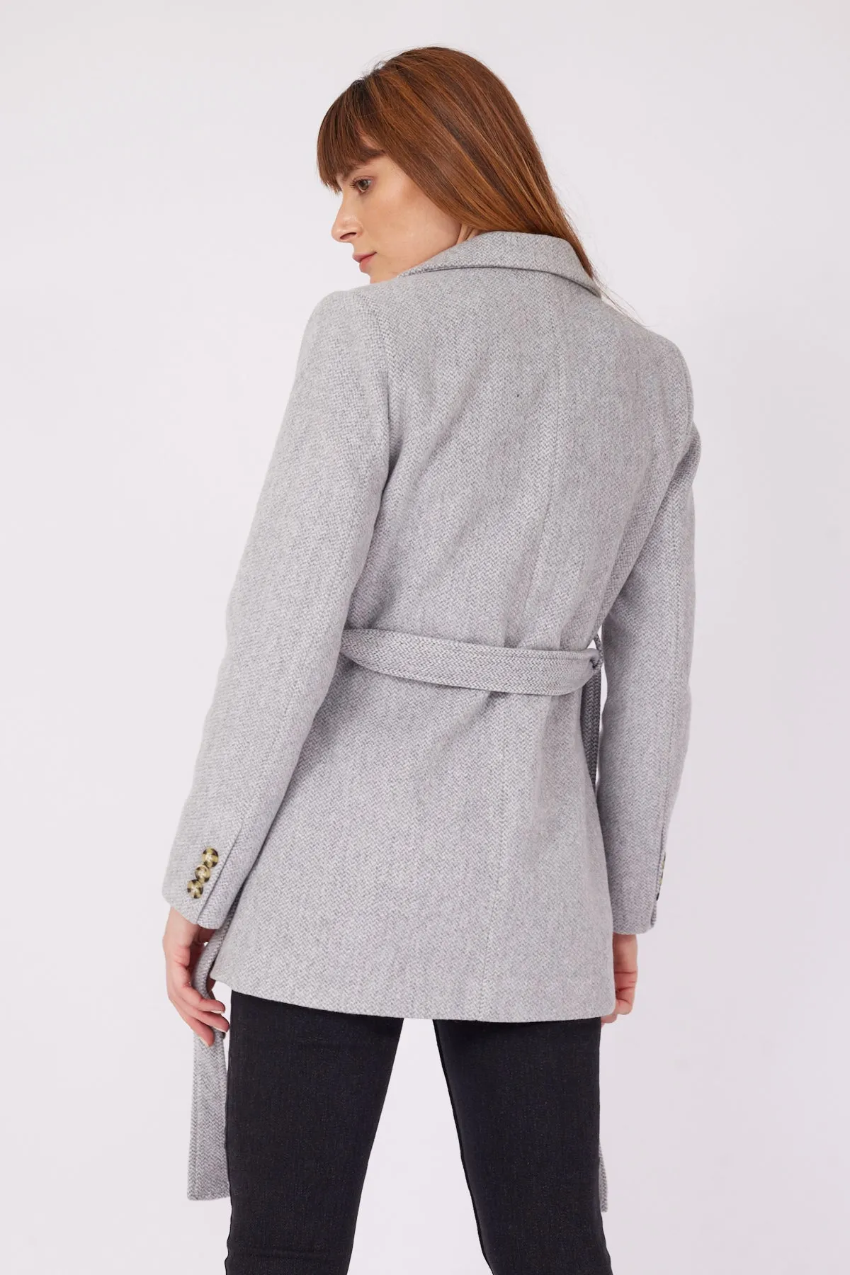 GRAY SHORT BELT COAT