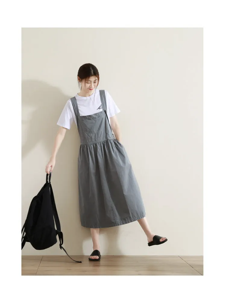 Gray Strap Dress Casual Summer Women Cotton Suspender Dresses GU98402