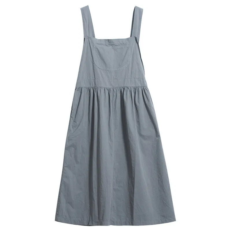 Gray Strap Dress Casual Summer Women Cotton Suspender Dresses GU98402