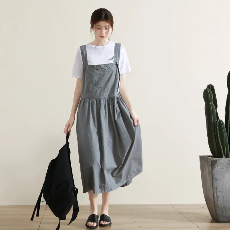 Gray Strap Dress Casual Summer Women Cotton Suspender Dresses GU98402