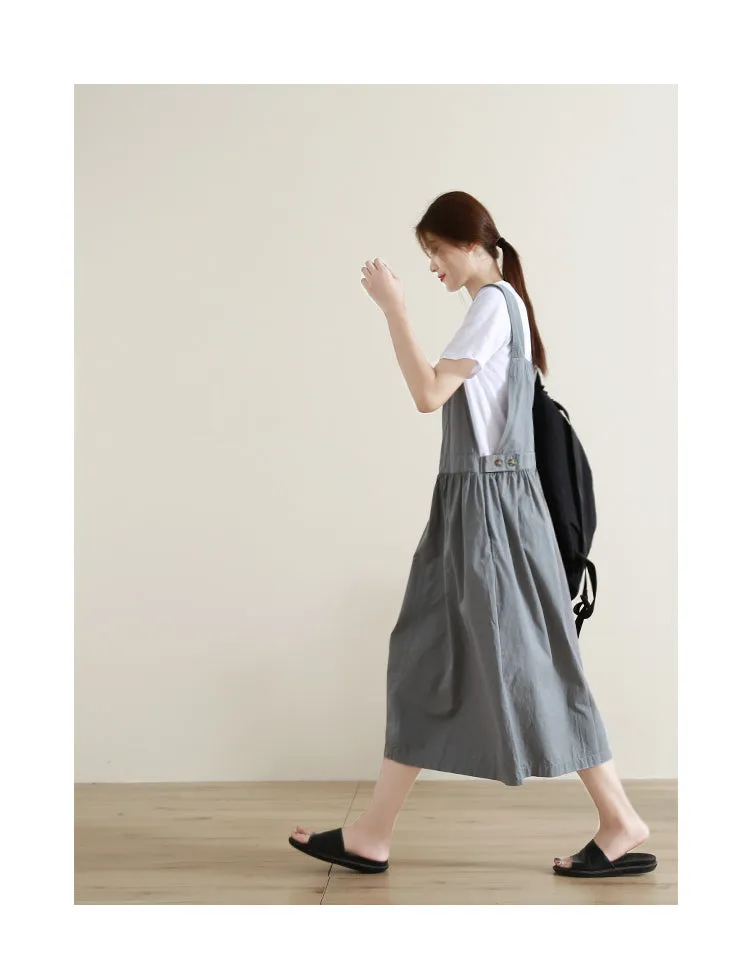 Gray Strap Dress Casual Summer Women Cotton Suspender Dresses GU98402