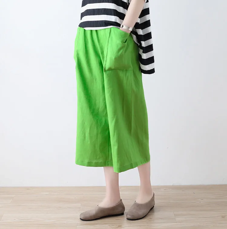 Green Linen Pants Summer Wide Legs Women Pants ATM962513