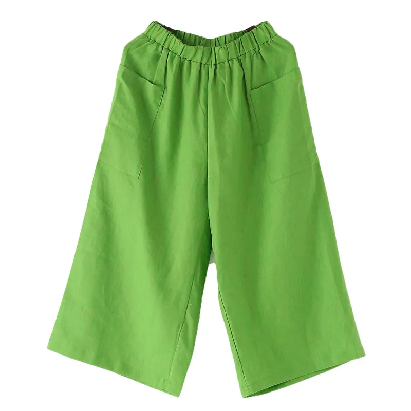 Green Linen Pants Summer Wide Legs Women Pants ATM962513