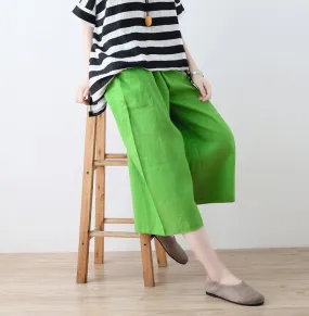 Green Linen Pants Summer Wide Legs Women Pants ATM962513