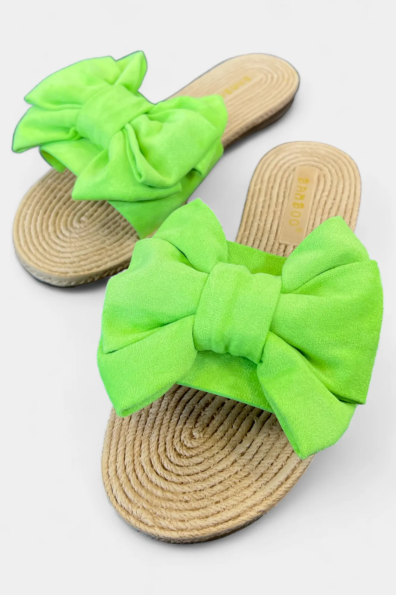 Green Suede Bow Slip On Sandals