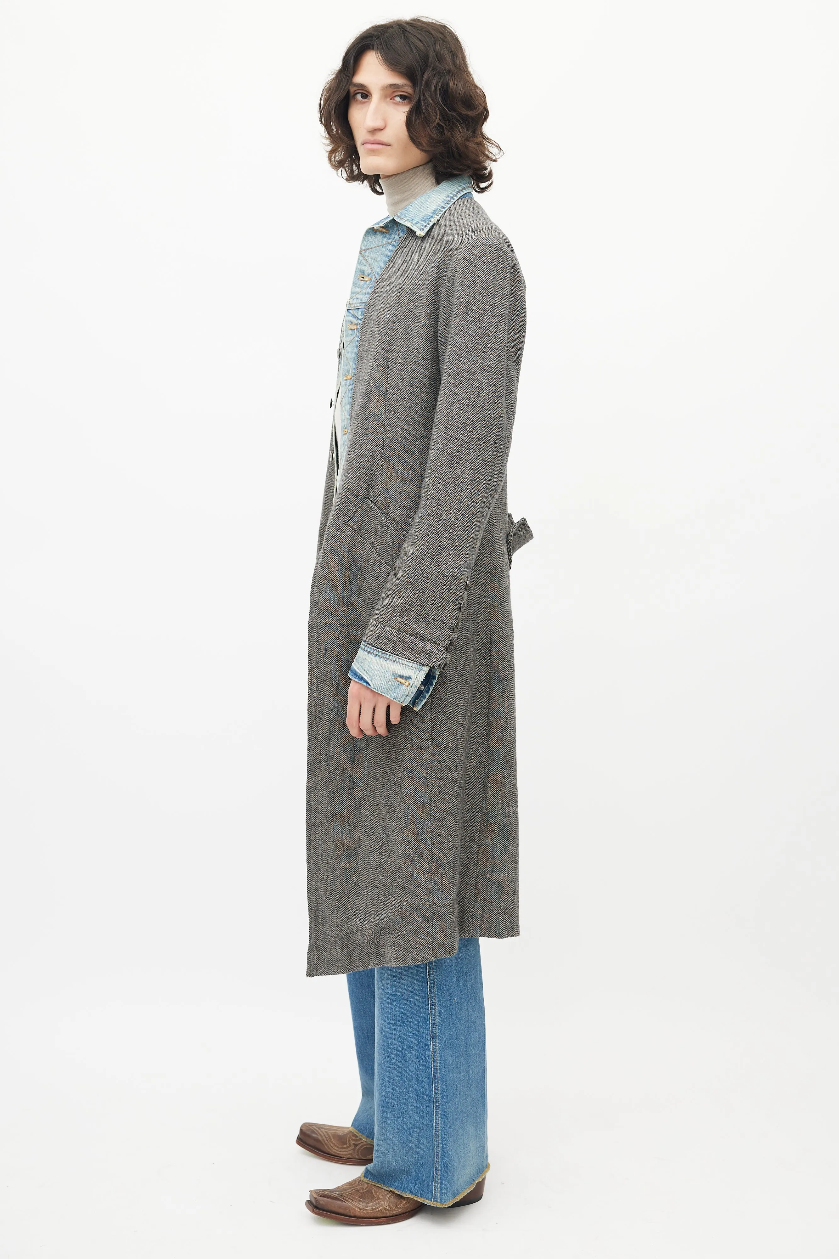 Grey Denim Tweed Coat