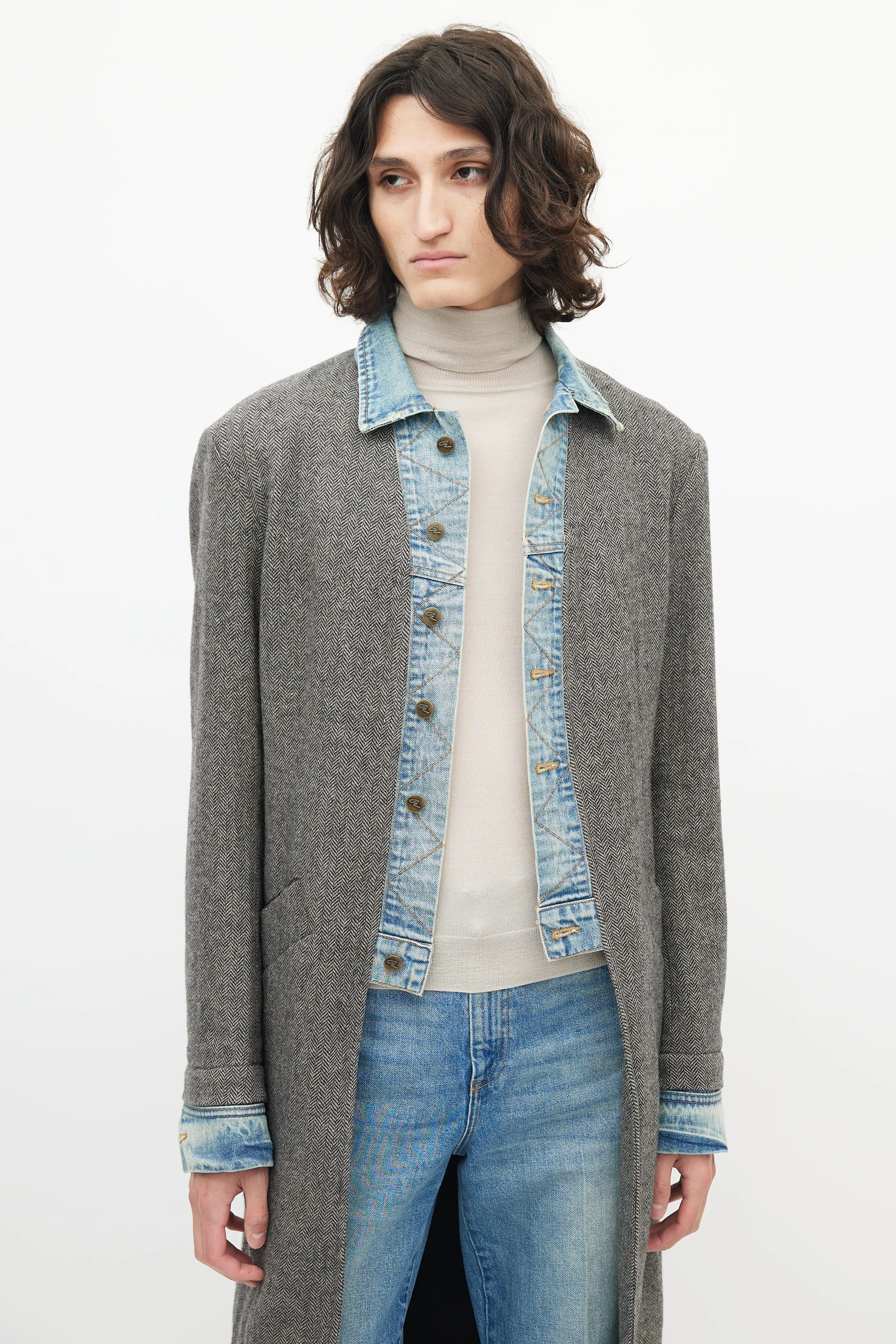 Grey Denim Tweed Coat