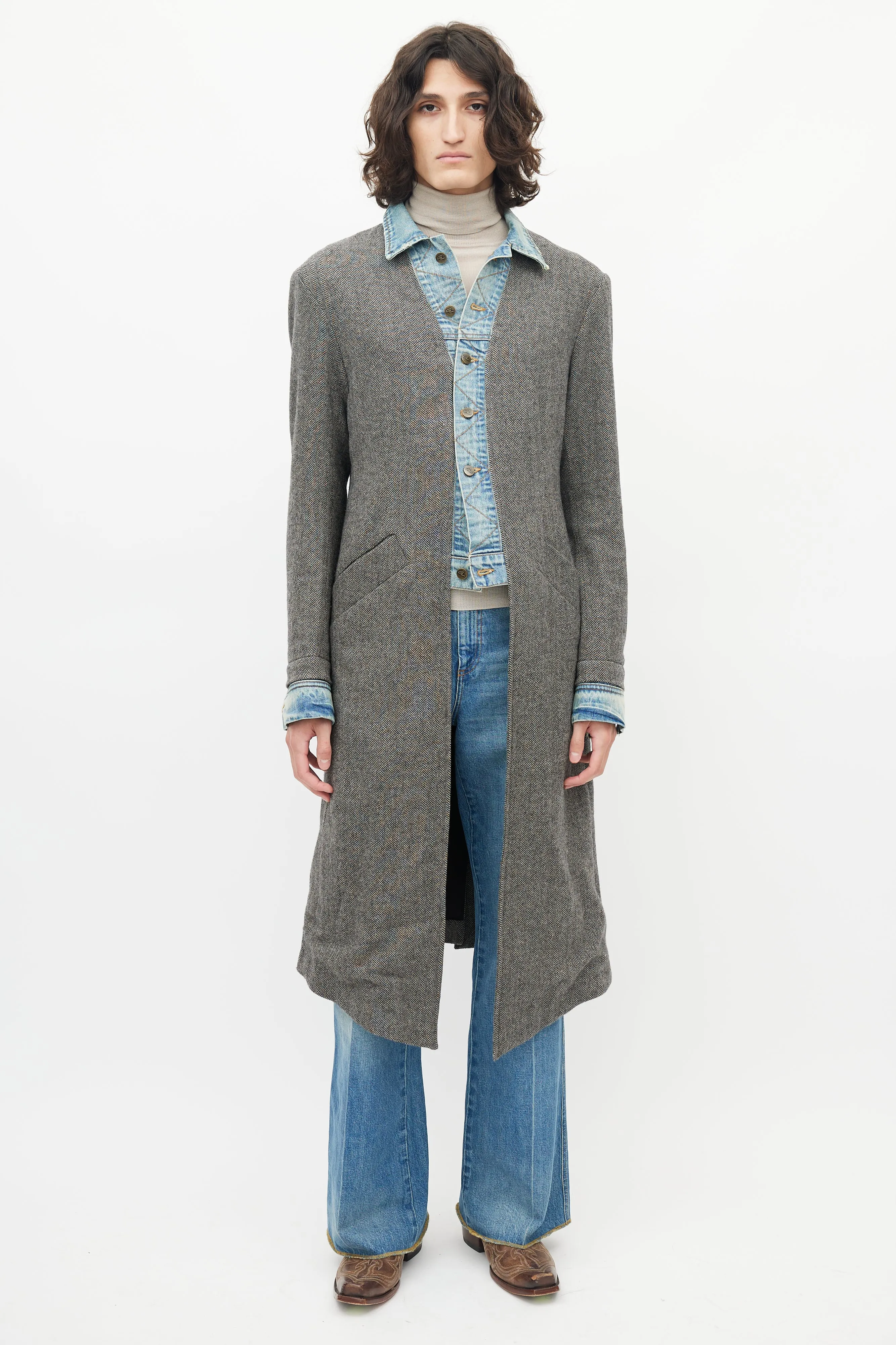 Grey Denim Tweed Coat