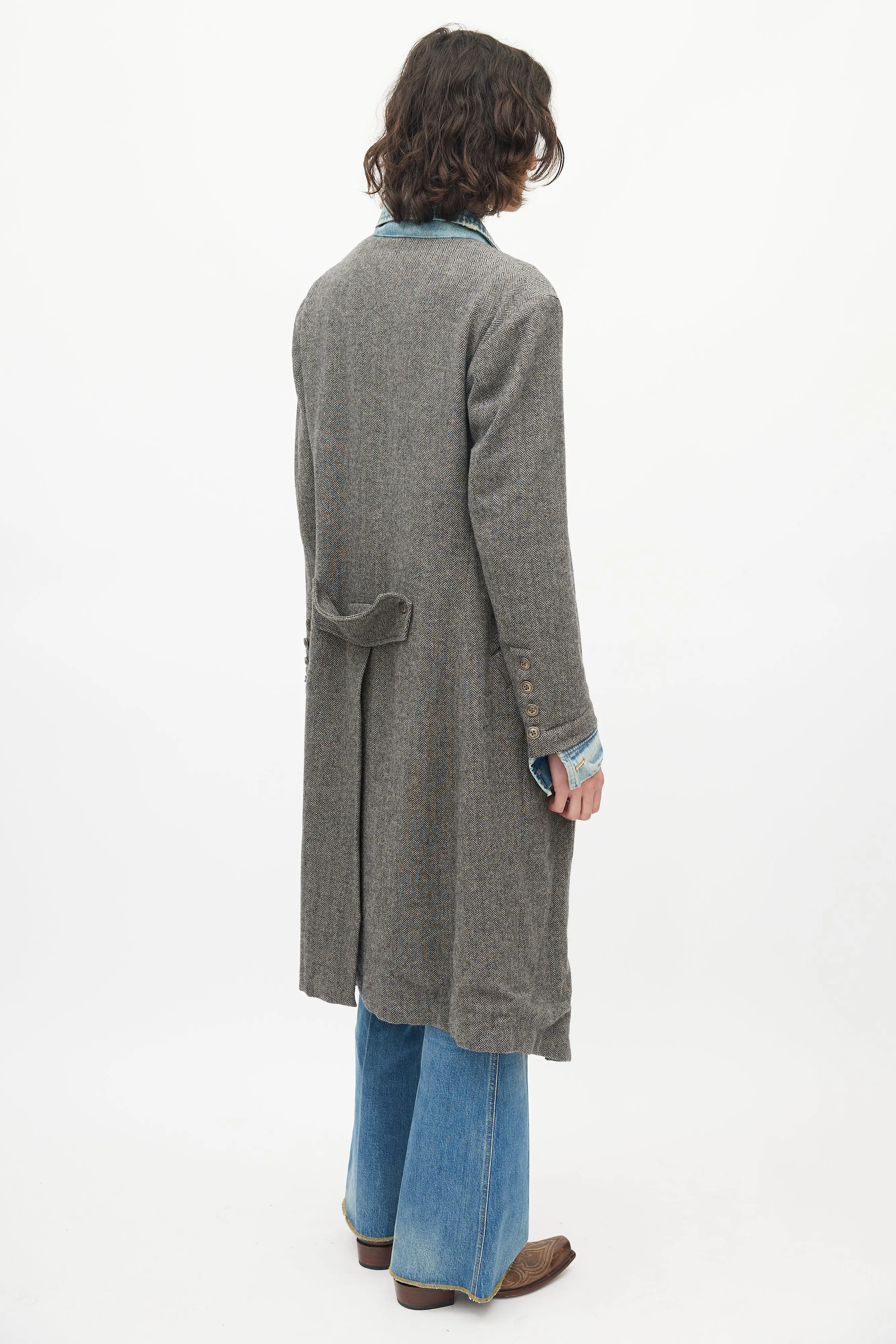 Grey Denim Tweed Coat