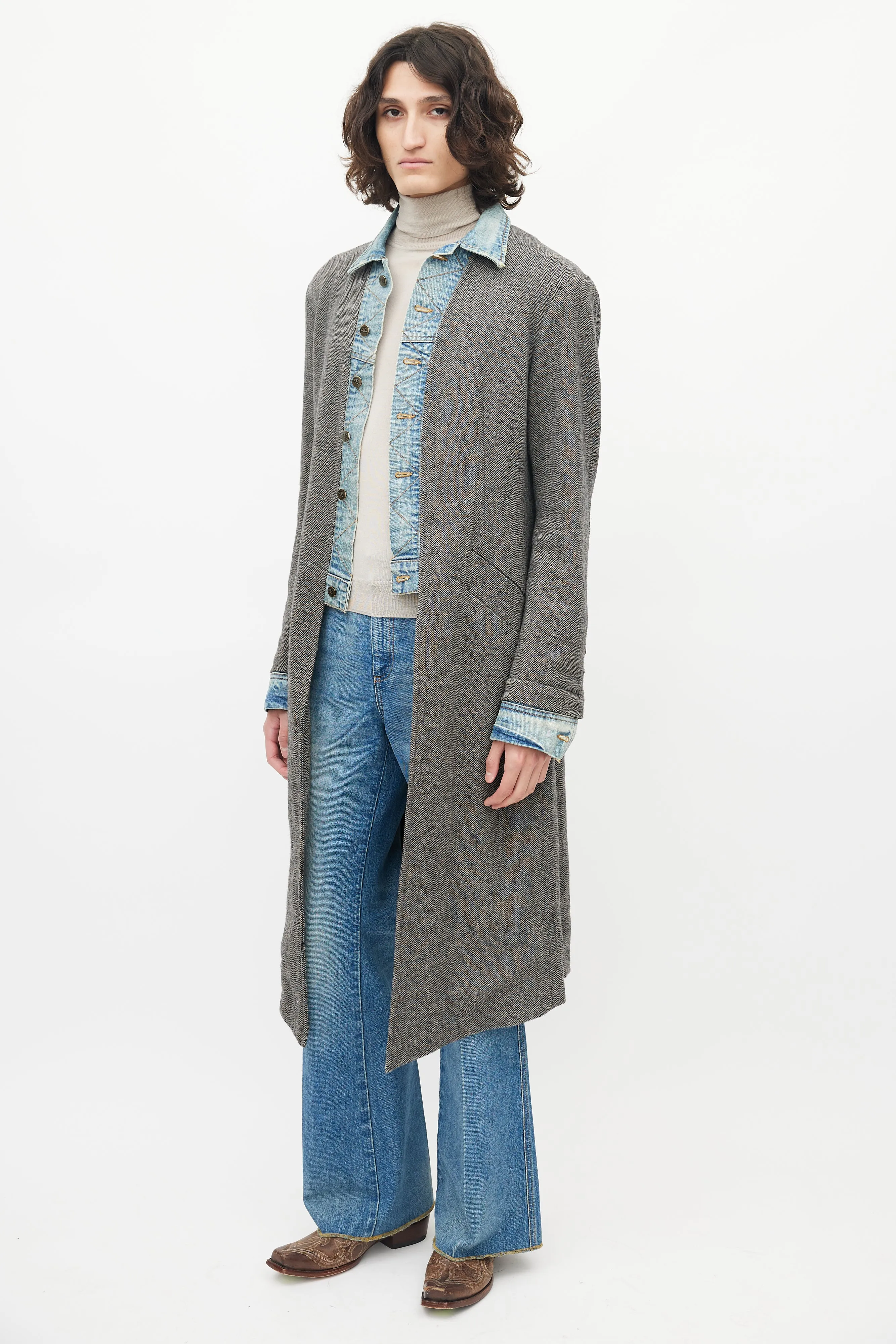 Grey Denim Tweed Coat