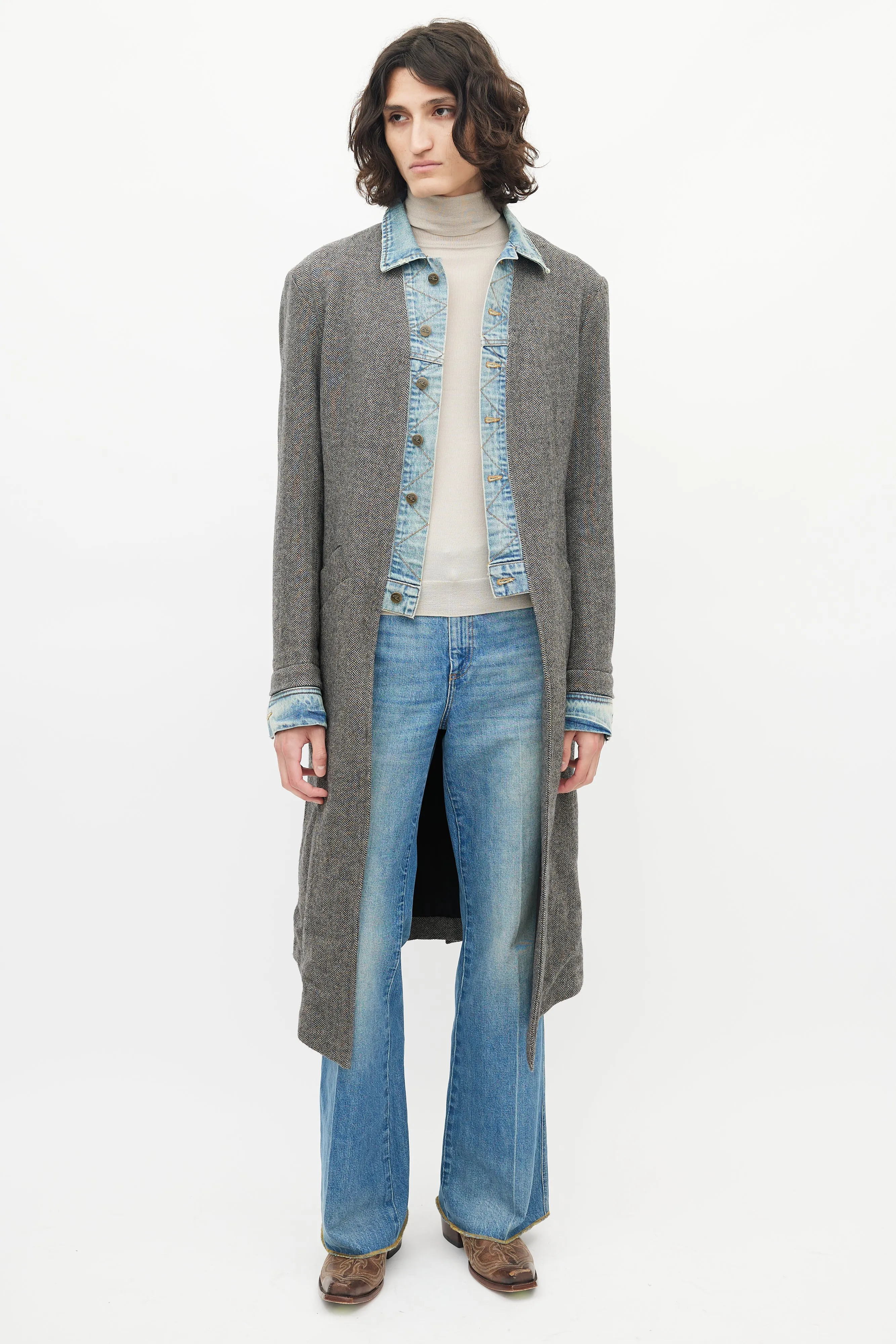 Grey Denim Tweed Coat