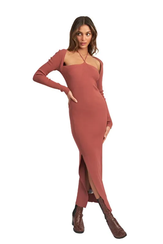 HALTER NECK MAXI DRESS WITH SLIT