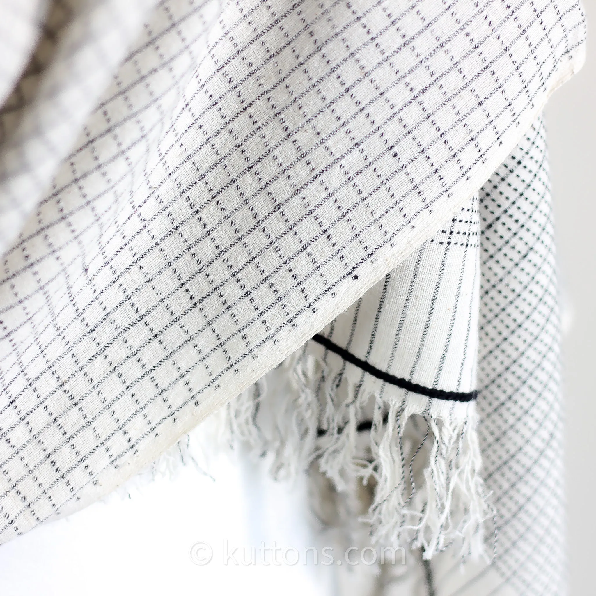 Handspun & Handwoven Cotton Scarf - Sustainable Fashion Stole by Women Artisans | White-Gray, 23x77"