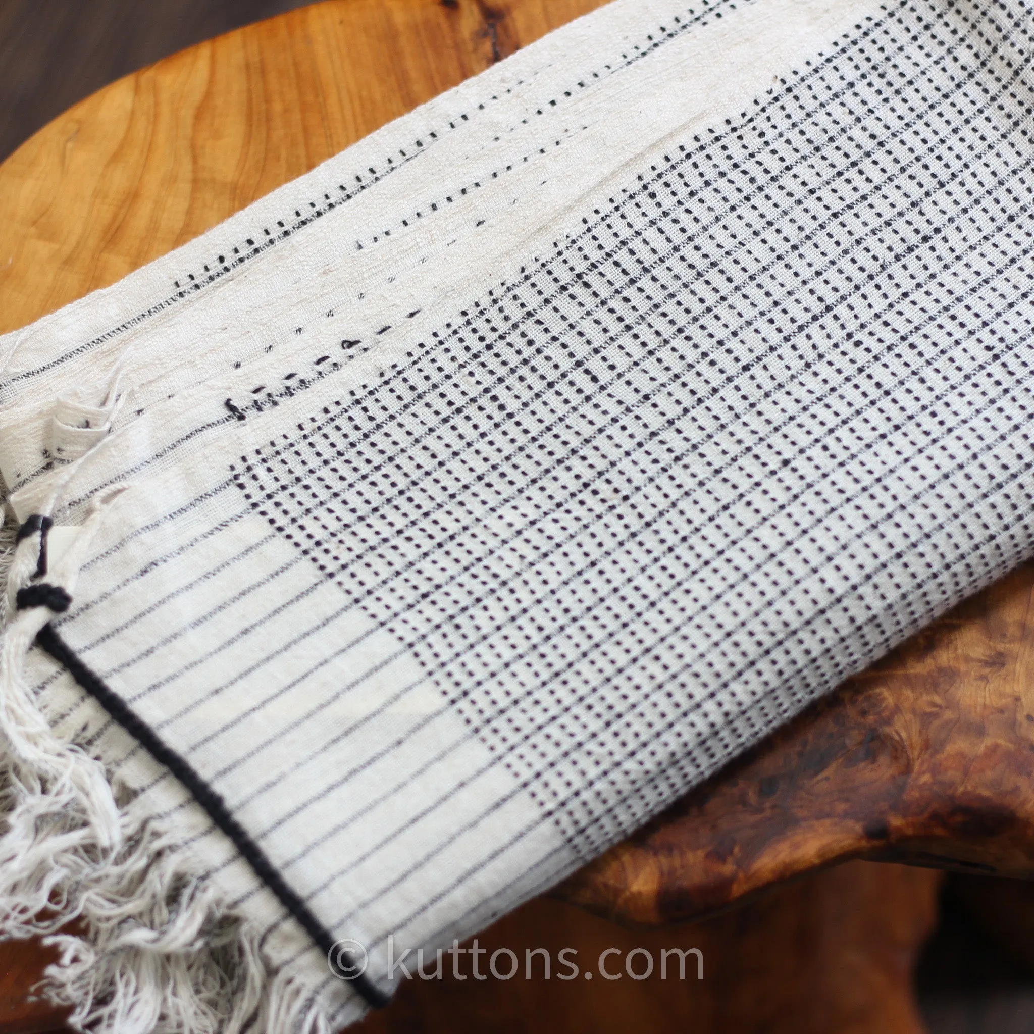 Handspun & Handwoven Cotton Scarf - Sustainable Fashion Stole by Women Artisans | White-Gray, 23x77"