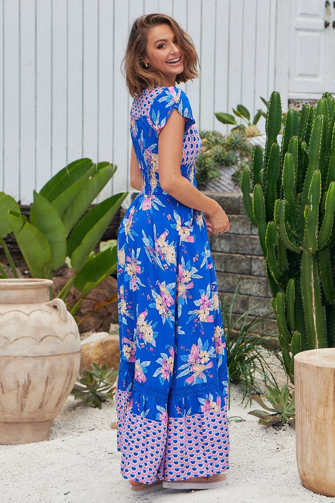 Heather maxi Dress - Blue/Pink/Orange