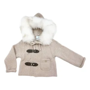 Honeycomb Beige Cashmere Pram Coat with White Print Trim