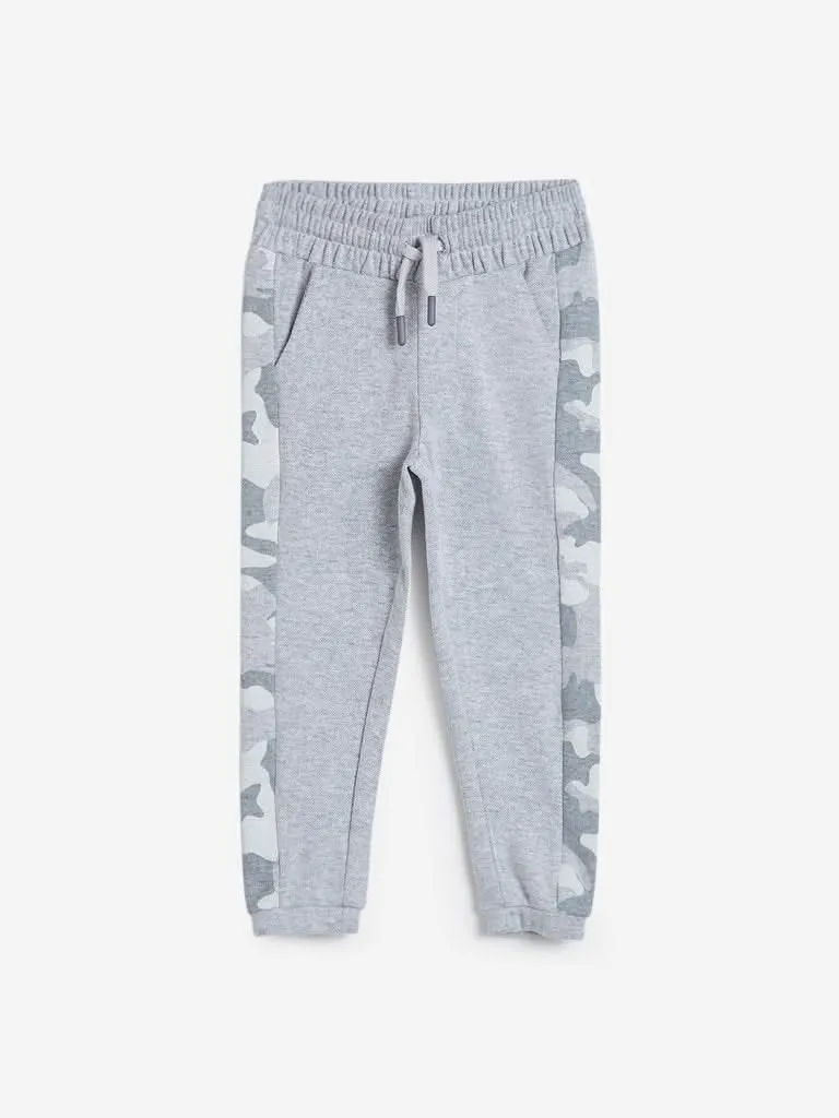 HOP Kids Grey Camouflage Panelled Joggers