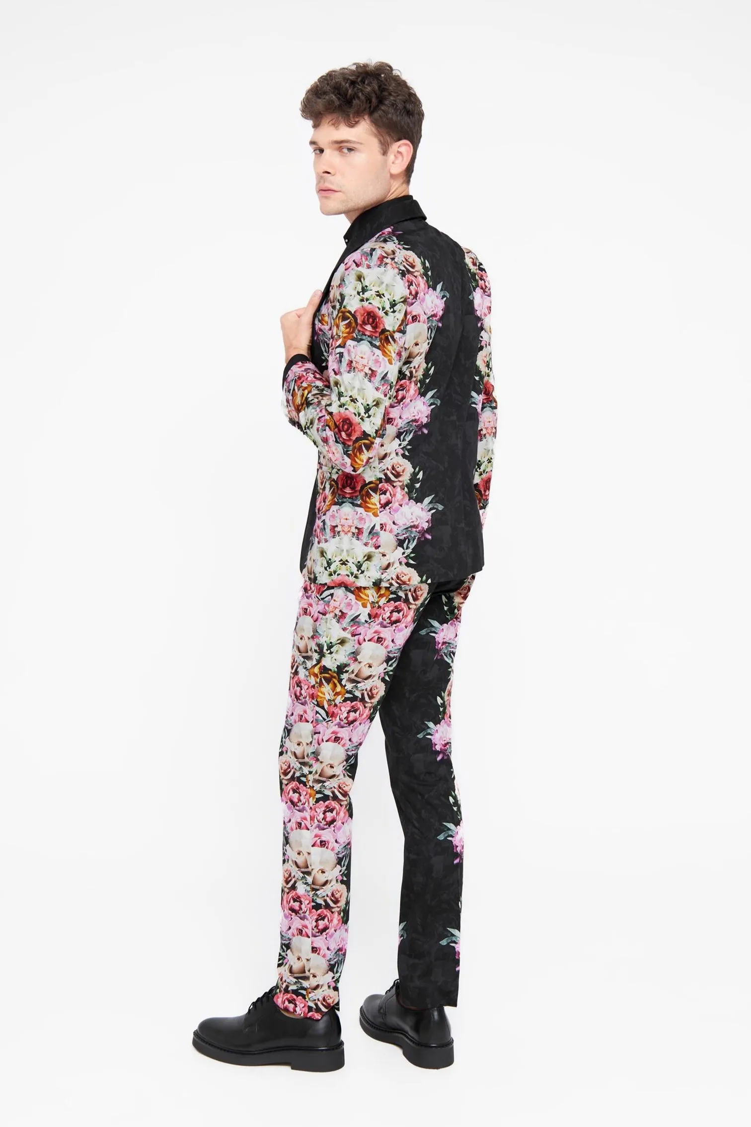 Ikeda Slim Fit Black Cotton Floral Trousers