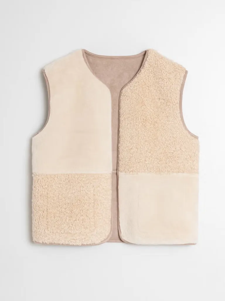 Indi & Cold Mixed Fabric Gilet in Ecru