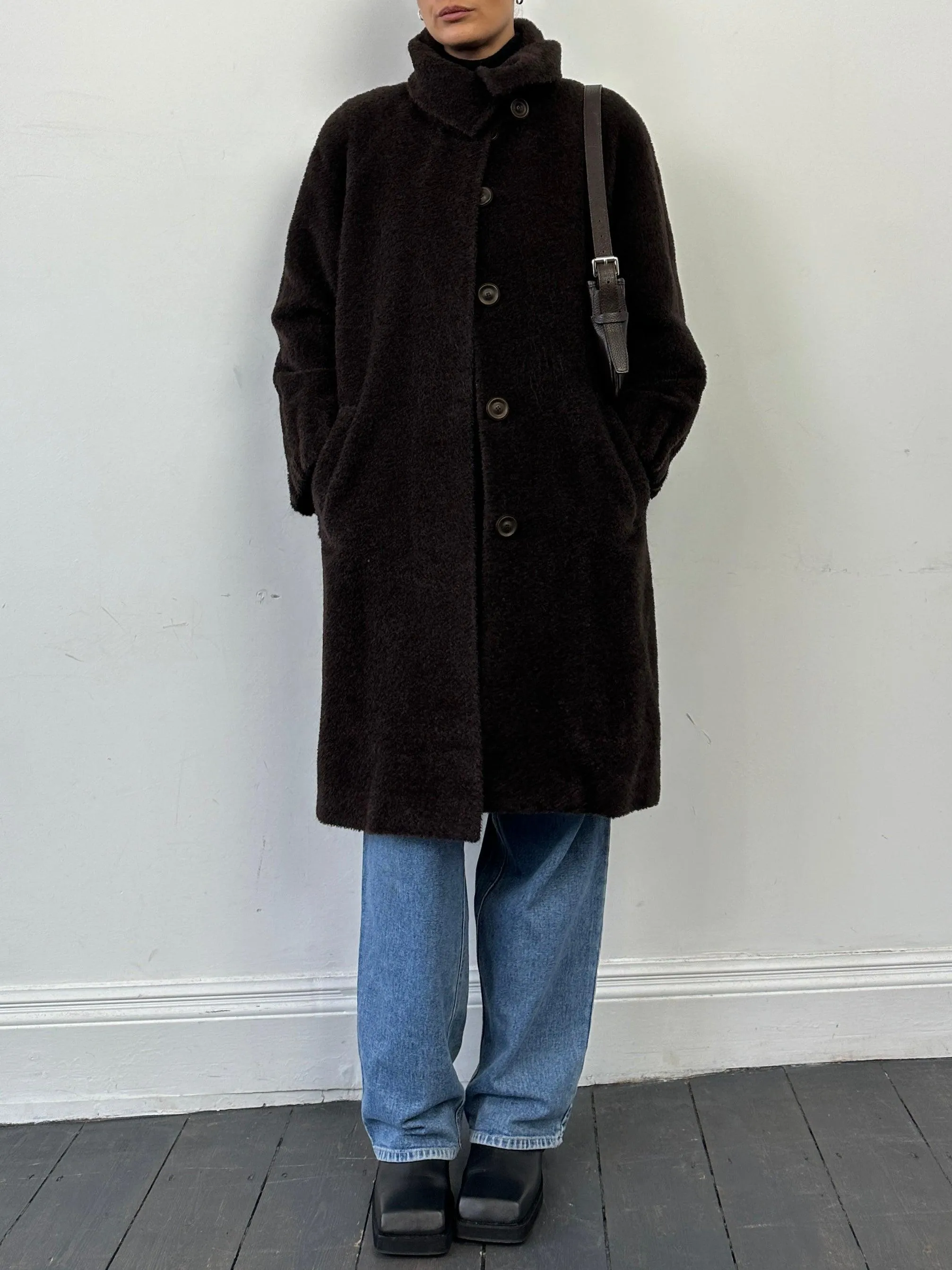 Italian Vintage Wool Mohair Teddy Concealed Placket Coat - M