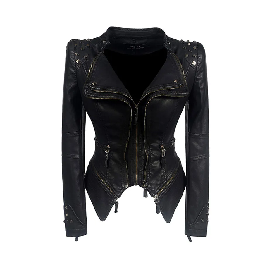 Jacket Women Faux Leather PU Jacket Winter Autumn Black Motorcycle Jacket Outerwear  Gothic Faux leather Coats Chaqueta