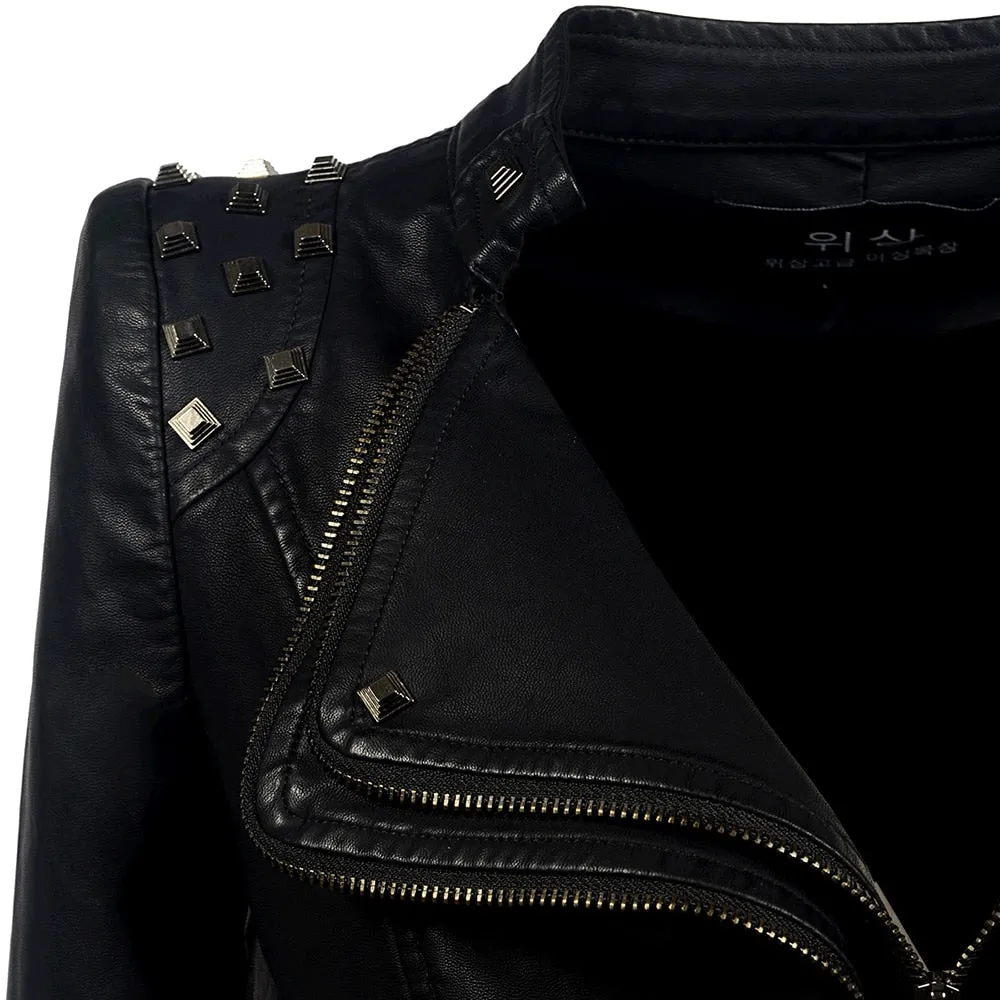 Jacket Women Faux Leather PU Jacket Winter Autumn Black Motorcycle Jacket Outerwear  Gothic Faux leather Coats Chaqueta