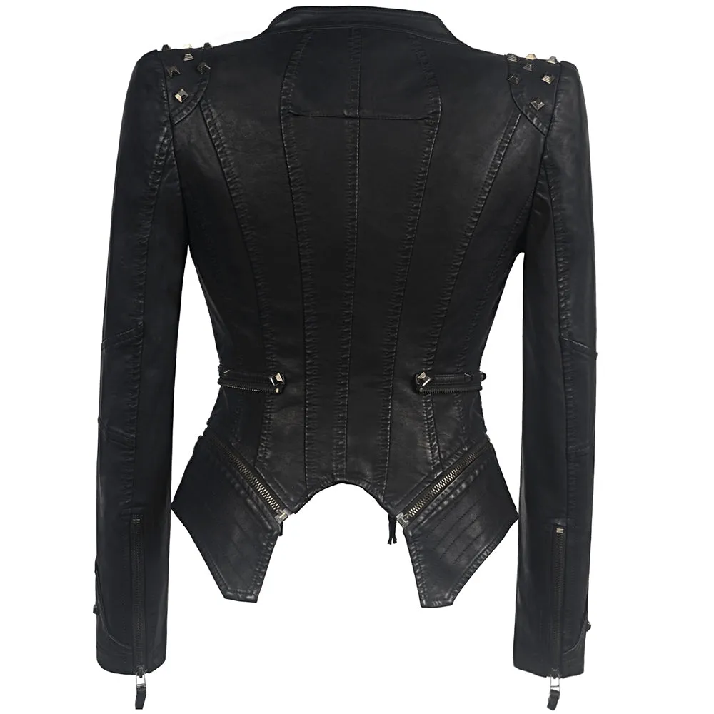 Jacket Women Faux Leather PU Jacket Winter Autumn Black Motorcycle Jacket Outerwear  Gothic Faux leather Coats Chaqueta