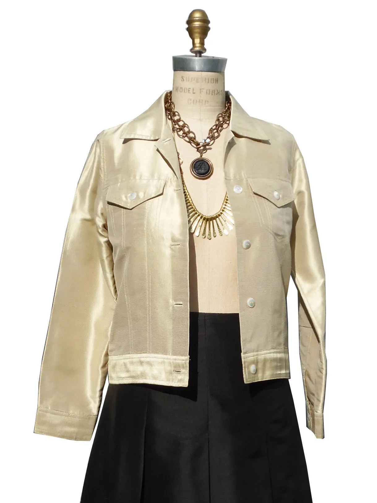 Jean Jacket Thai Silk And Mother Of Pearl Pale Gold and Oatmeal