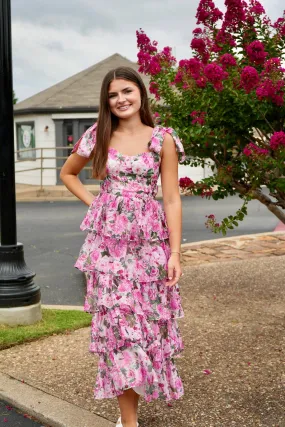 Kassanda Square Neckline Floral Maxi Dress Pink