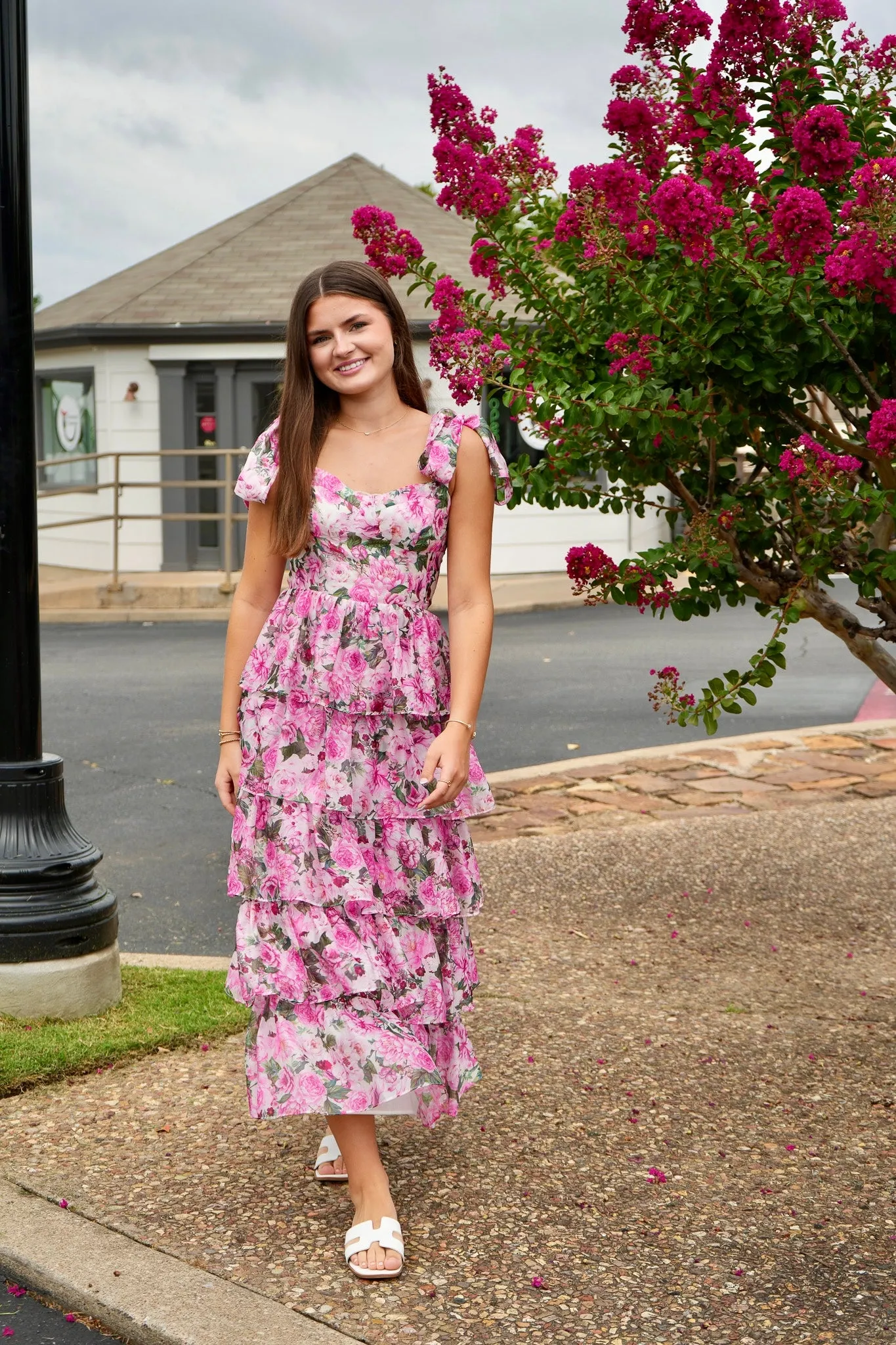 Kassanda Square Neckline Floral Maxi Dress Pink