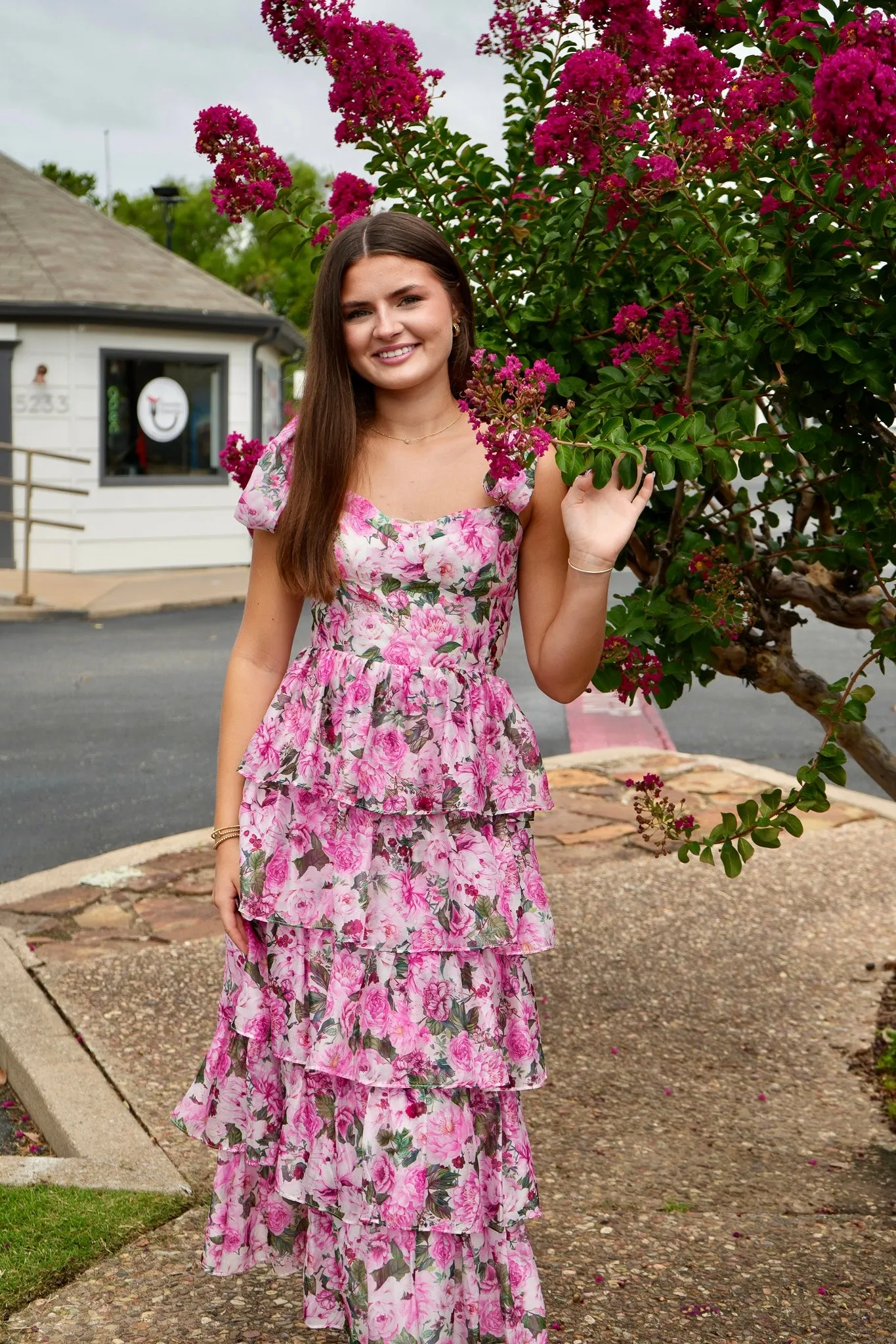 Kassanda Square Neckline Floral Maxi Dress Pink