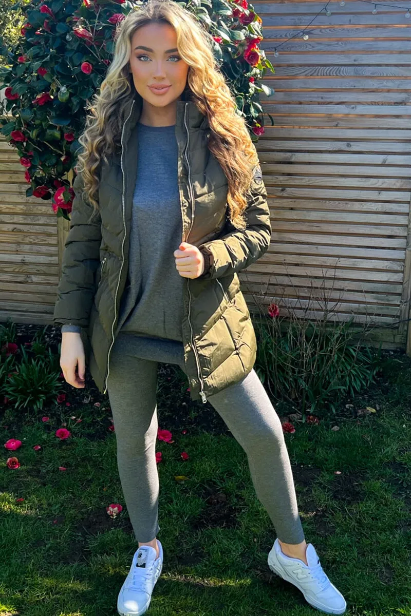 KHAKI QUILTED HOODED JACKET